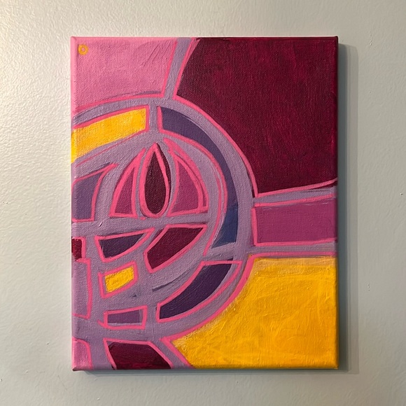 Abstract Acrylic Painting Purple/Yellow - Picture 1 of 2